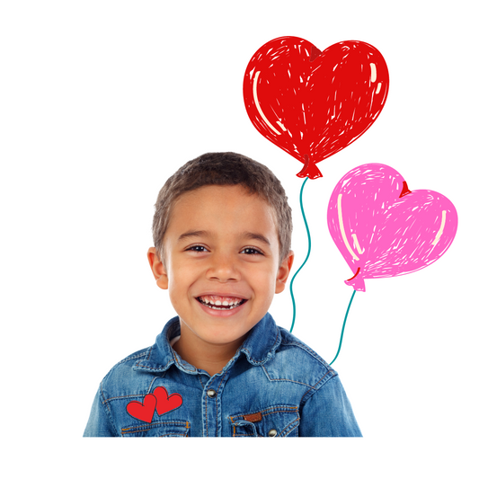 Kid with valentine's day decorations