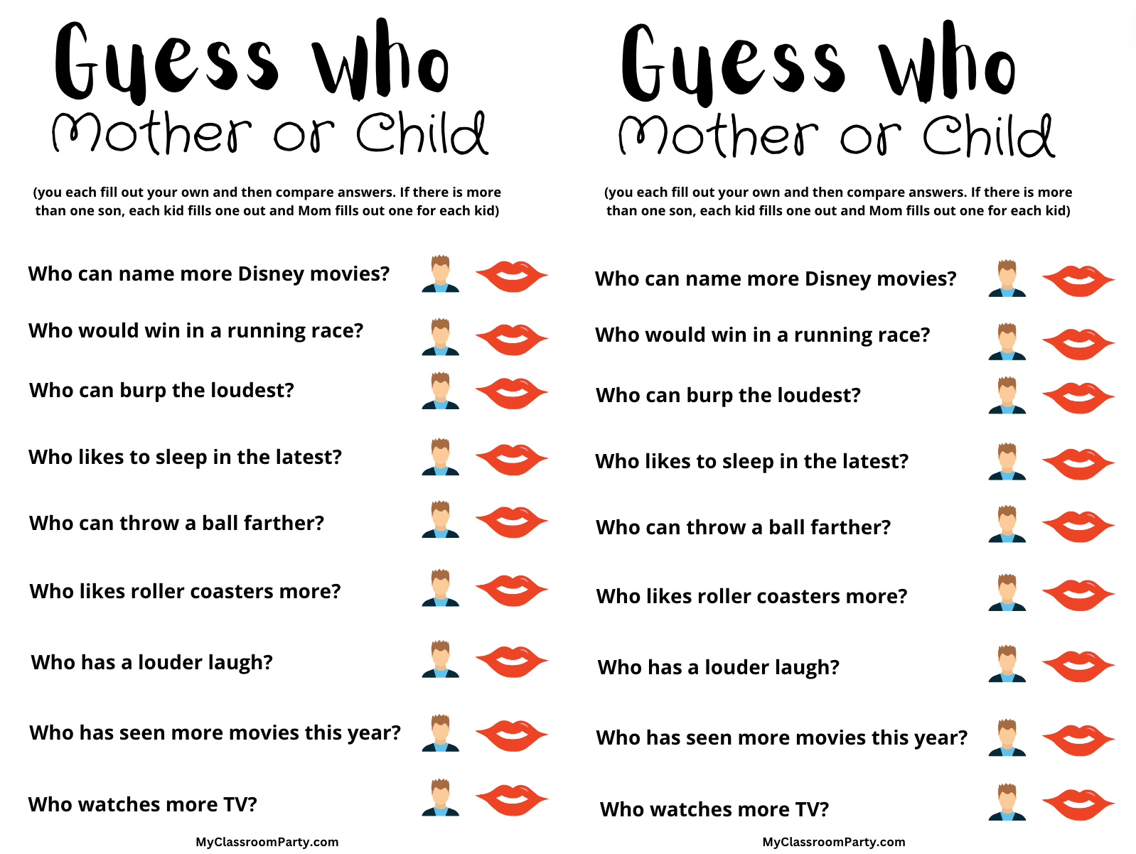Free Guess Who Printable free guess who printable mother or child – myclassroomparty