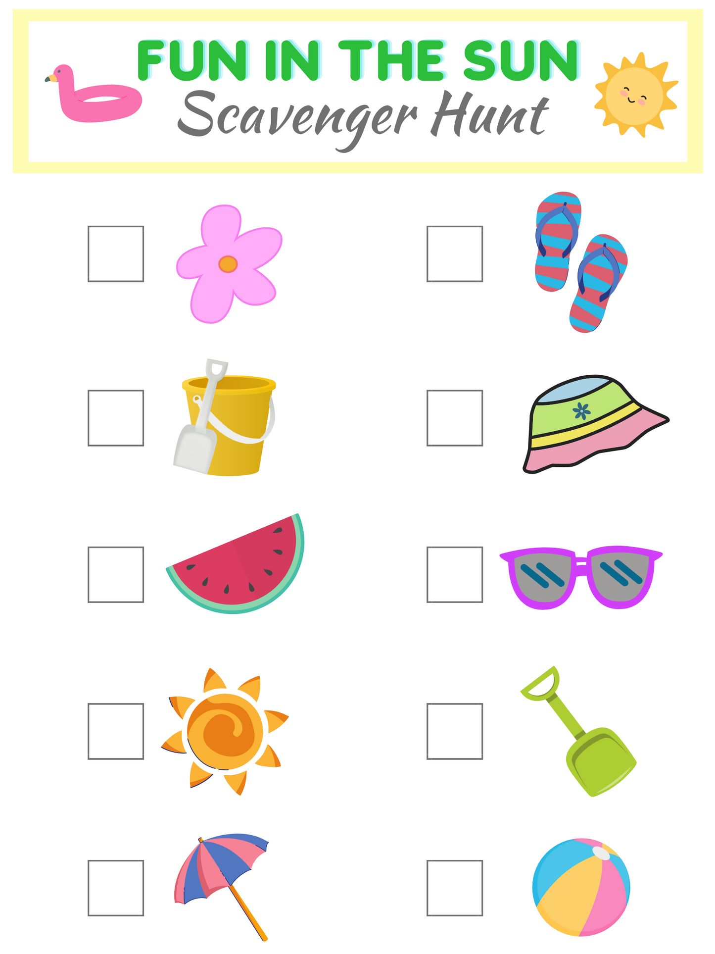 Summer scavengar hunt game to printout
