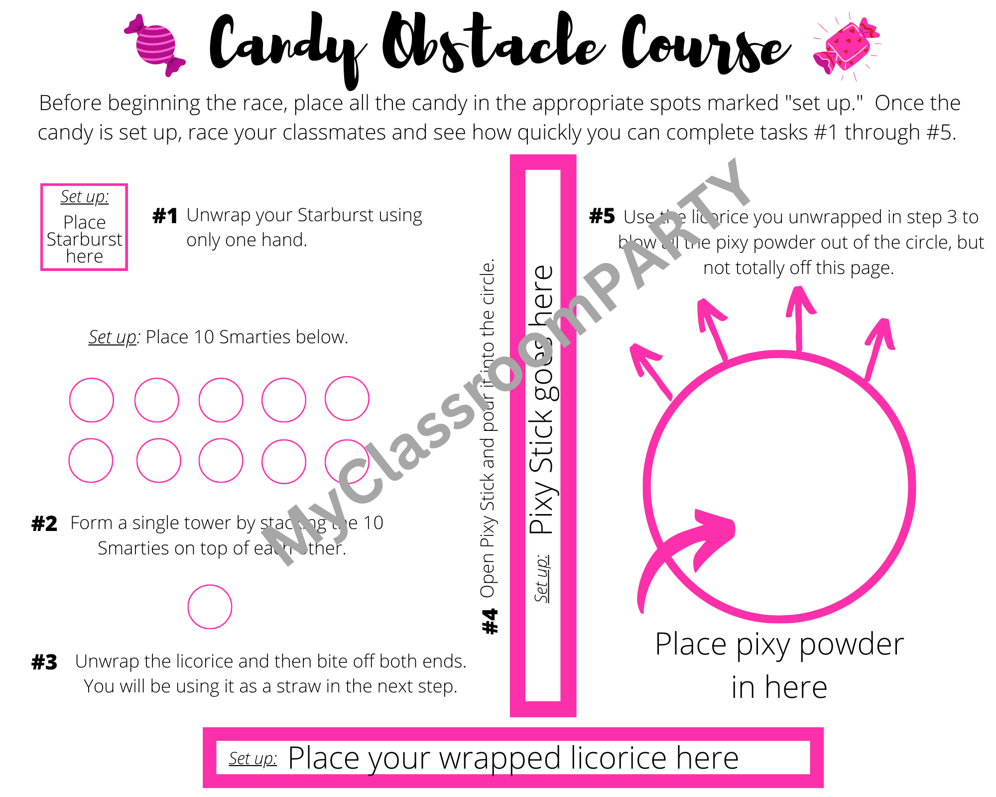 Valentine's Day Printable - Candy Obstacle Course - MyClassroomParty