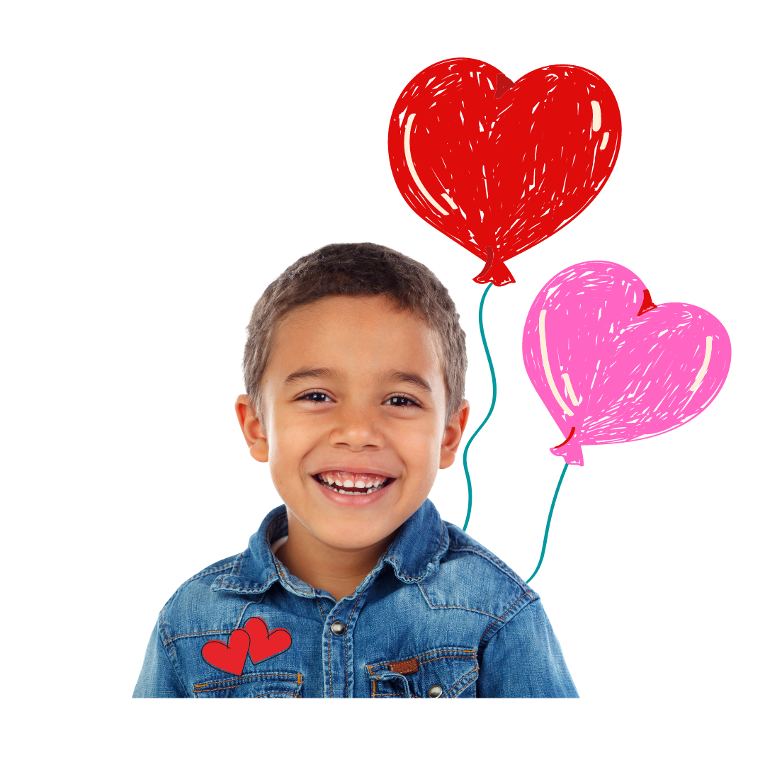 Kid with valentine's day decorations