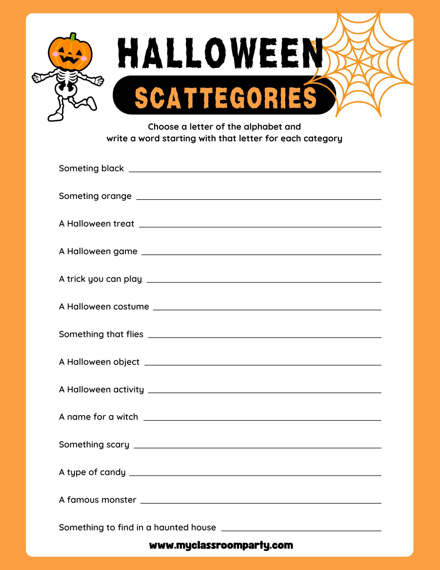 Halloween Scattegories Printable
