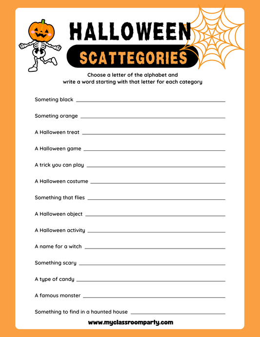 Halloween Scattegories Printable