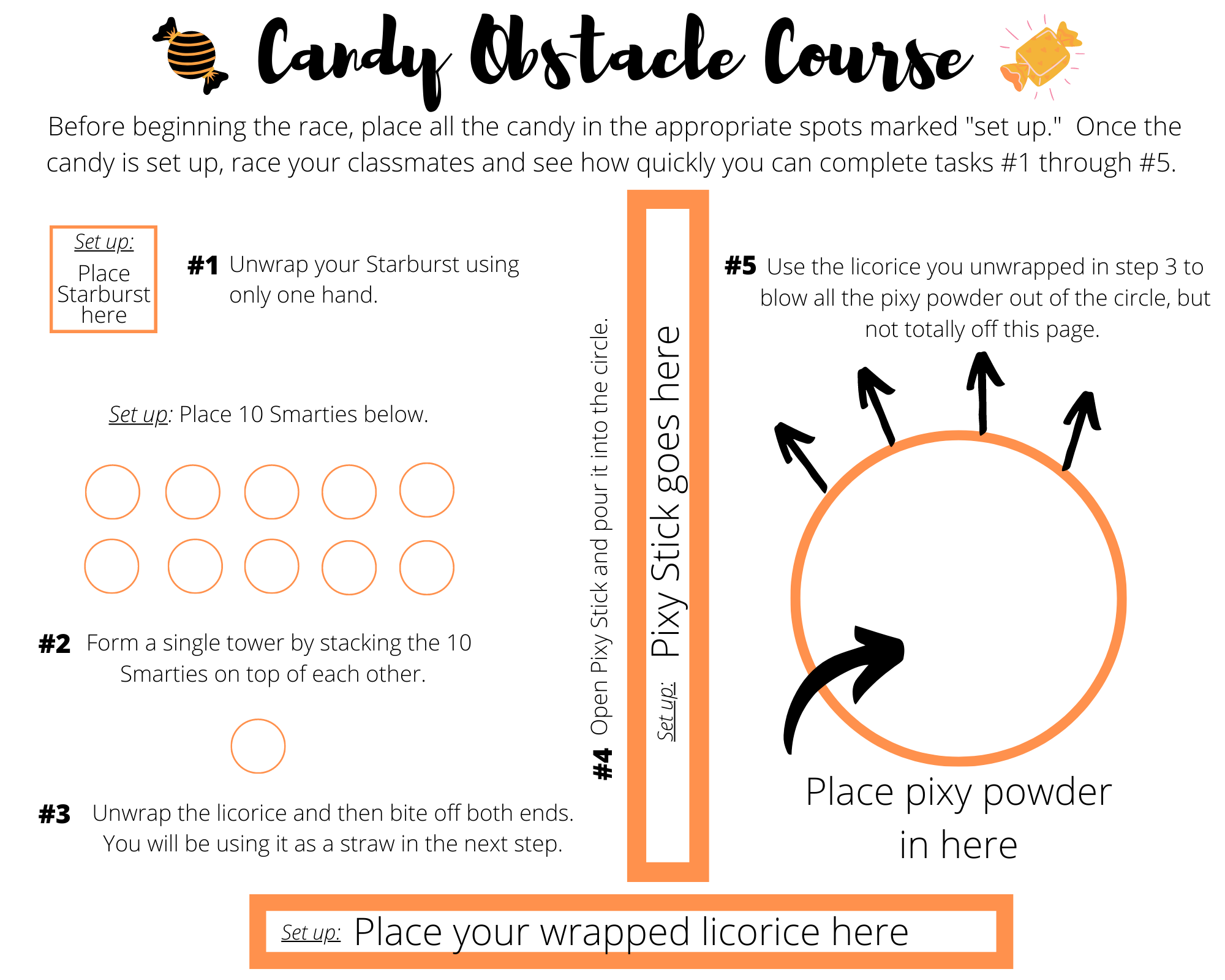 Free Halloween Printable - Candy Obstacle Course - MyClassroomParty