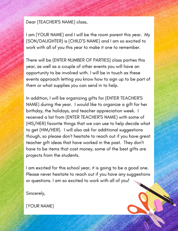 Editable Room Parent Introduction Letter - MyClassroomParty