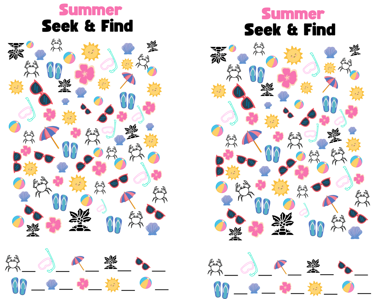 Summer seek and find printout for the classroom