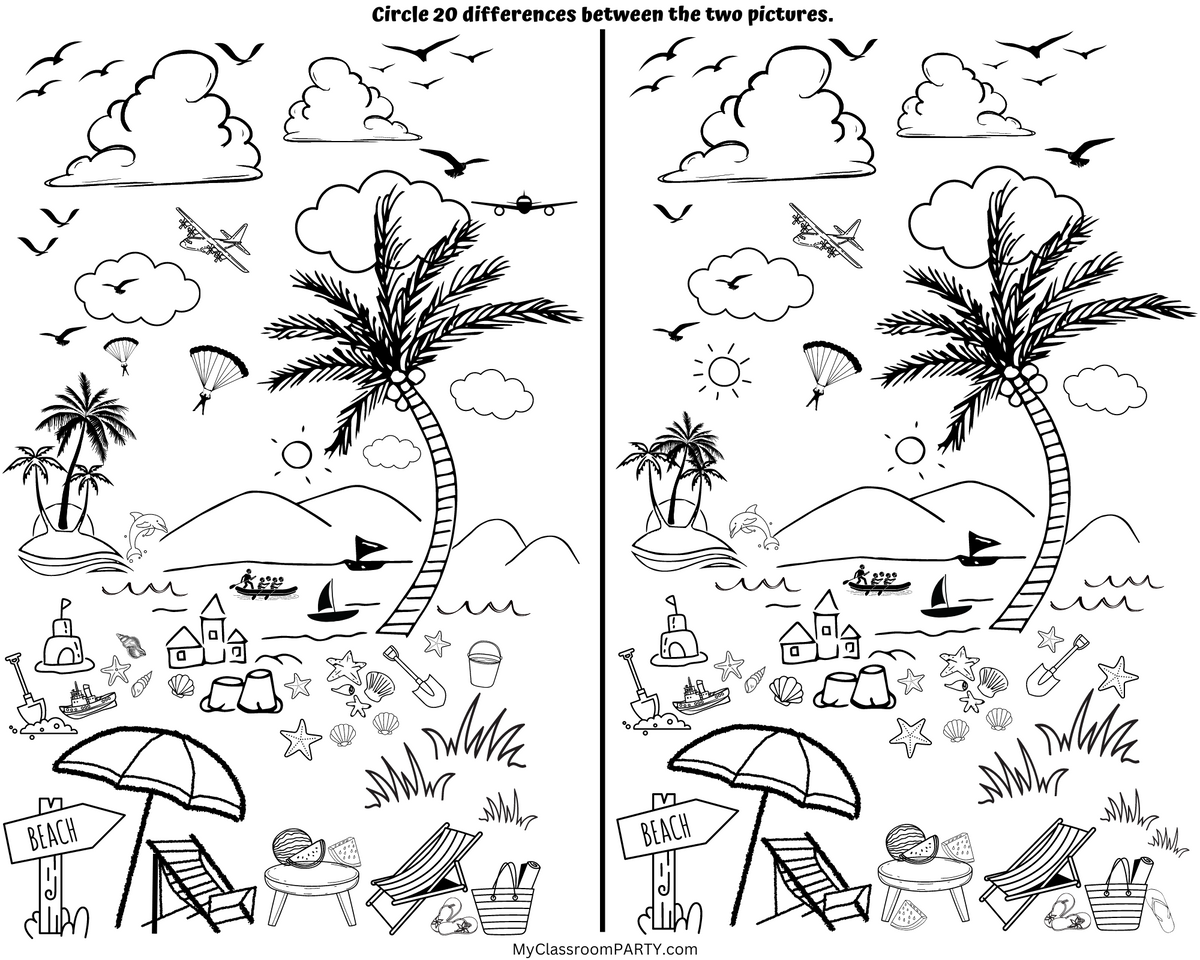 Summer Spot the Differences Printable