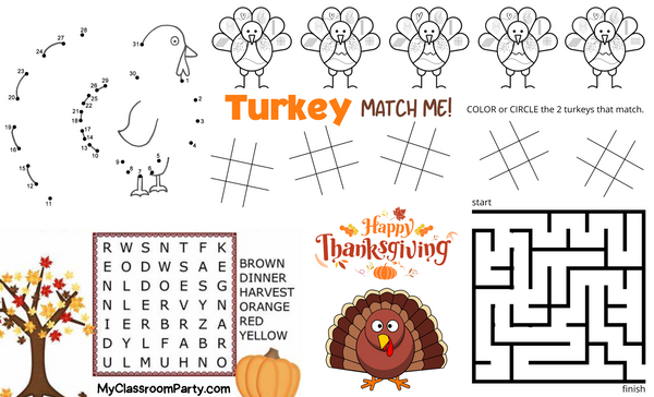 Free Thanksgiving Placemat Printable - MyClassroomParty