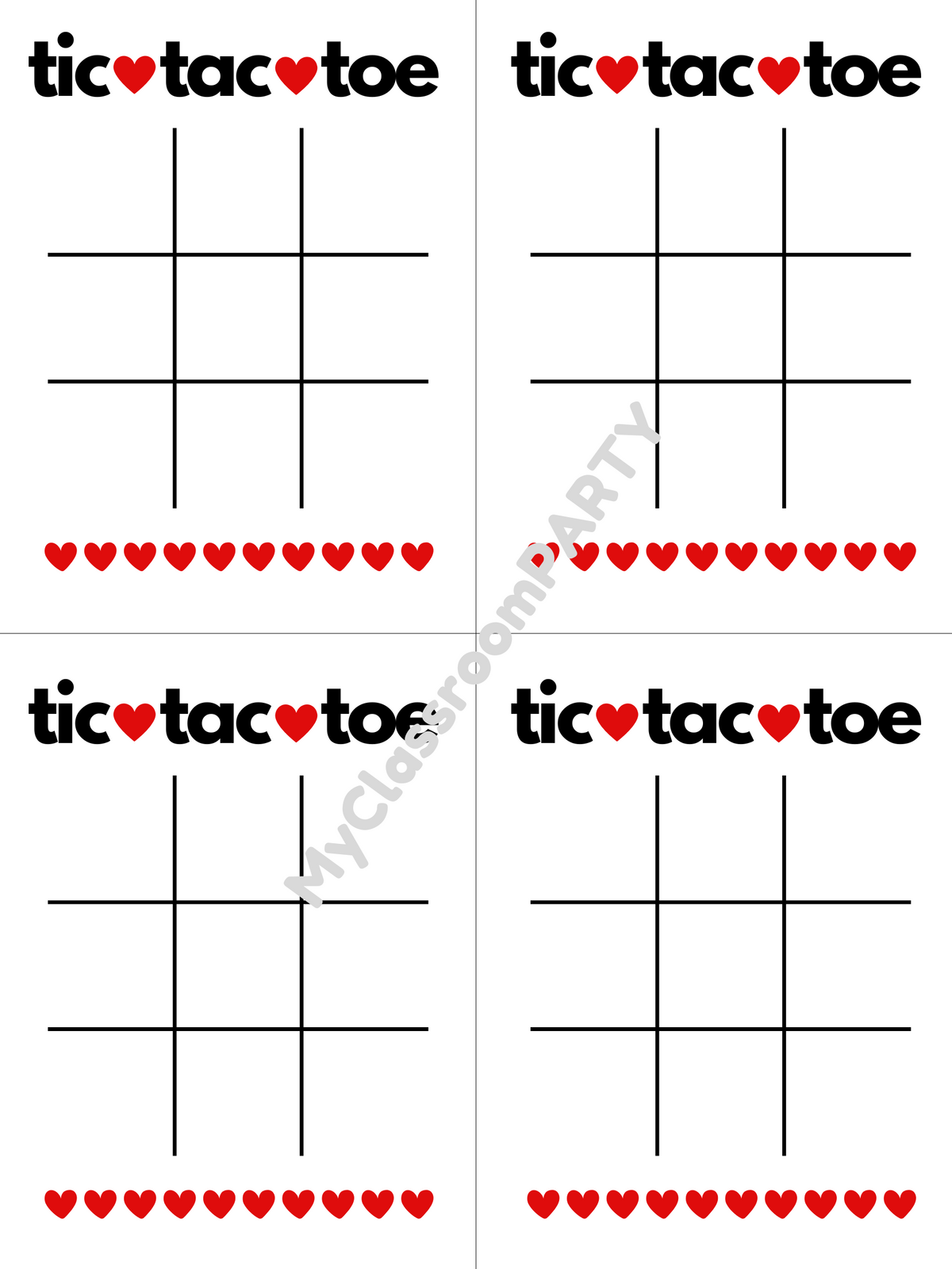 Valentine&#39;s Day Tic Tac Toe cards 
