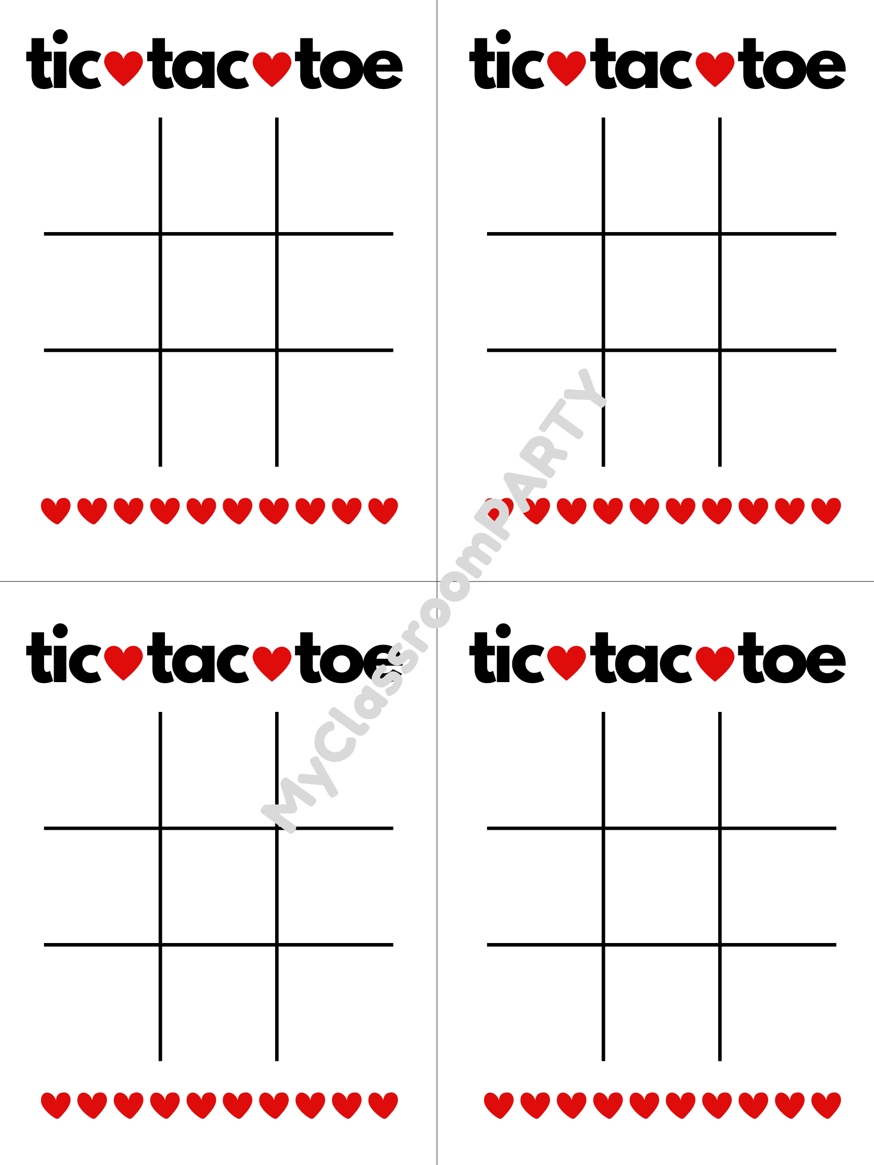 Valentine's Day Tic Tac Toe cards 