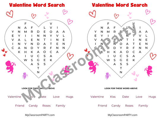 Valentine's Day Word Search K-2nd