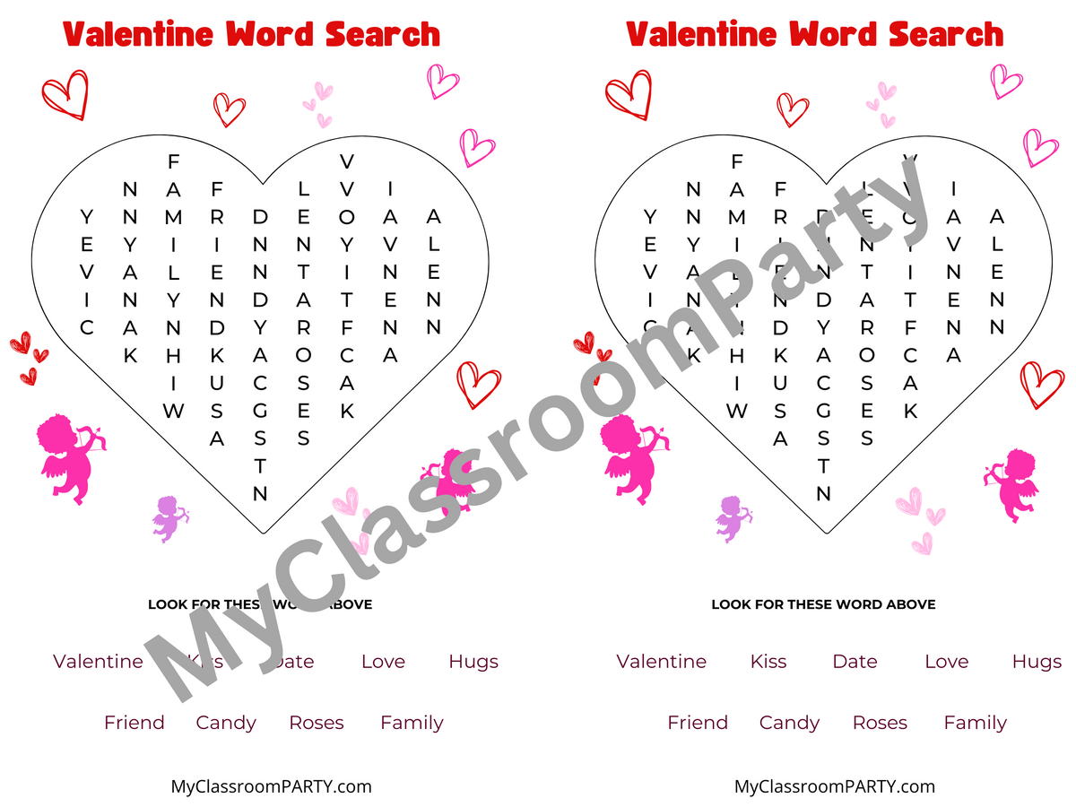 Valentine&#39;s Day Word Search K-2nd