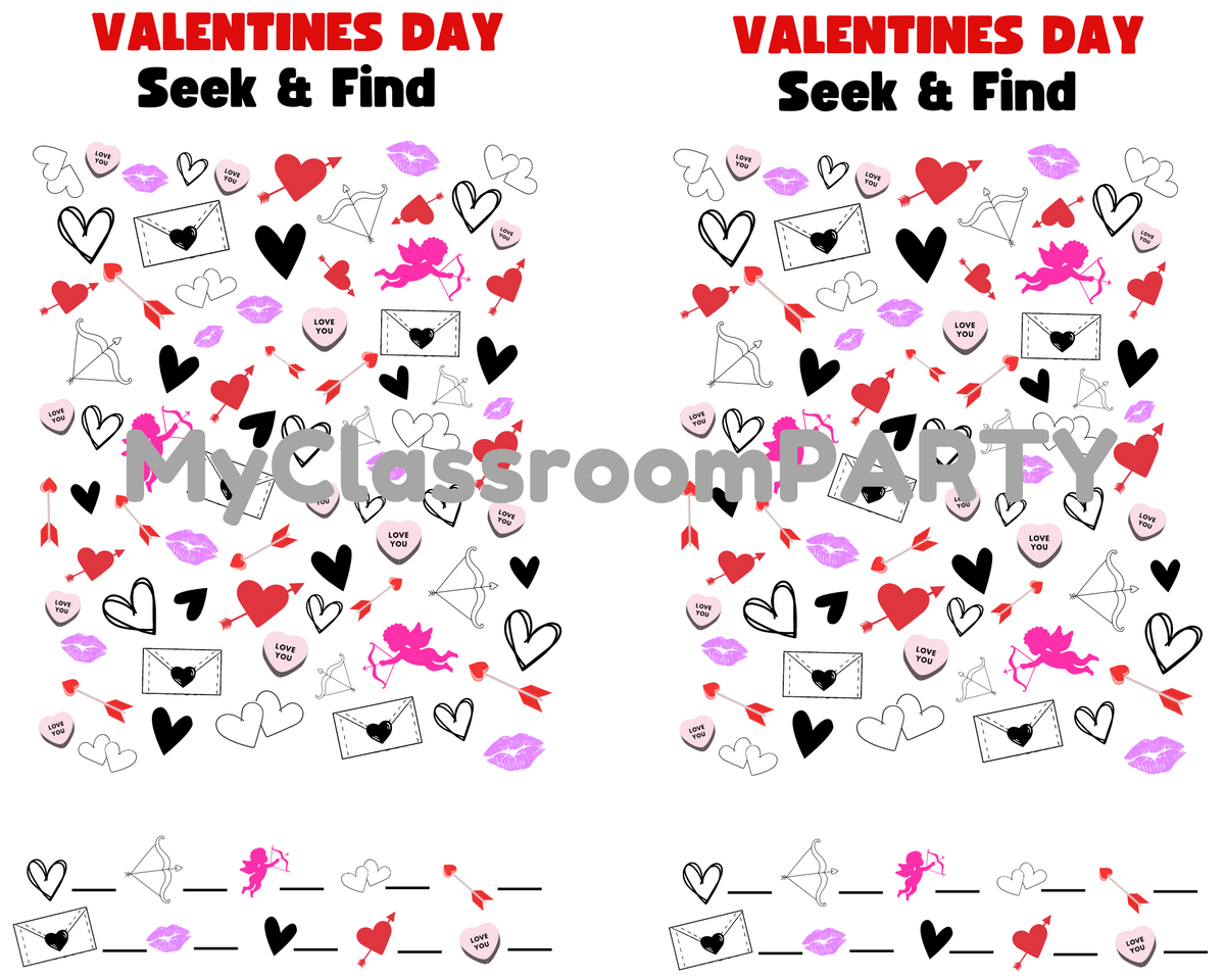 This fun Valentine&#39;s Day themed printable is perfect for your school Valentine&#39;s Day party!  Students will love this Valentine&#39;s Day seek &amp; find. 