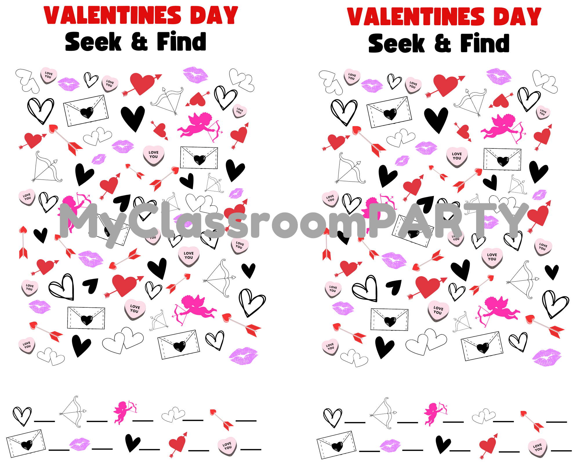This fun Valentine's Day themed printable is perfect for your school Valentine's Day party!  Students will love this Valentine's Day seek & find. 