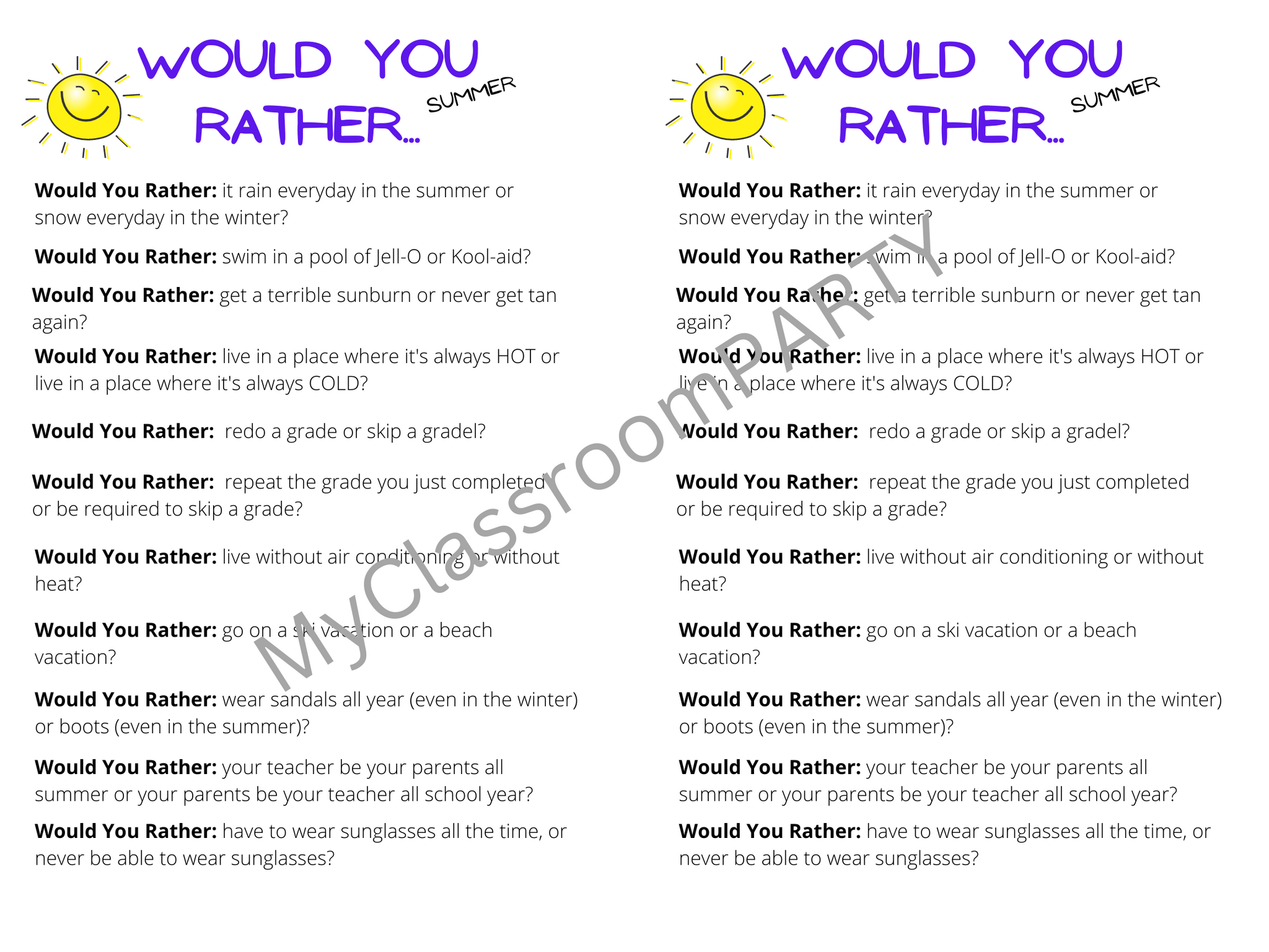 List of Would You Rather Questions